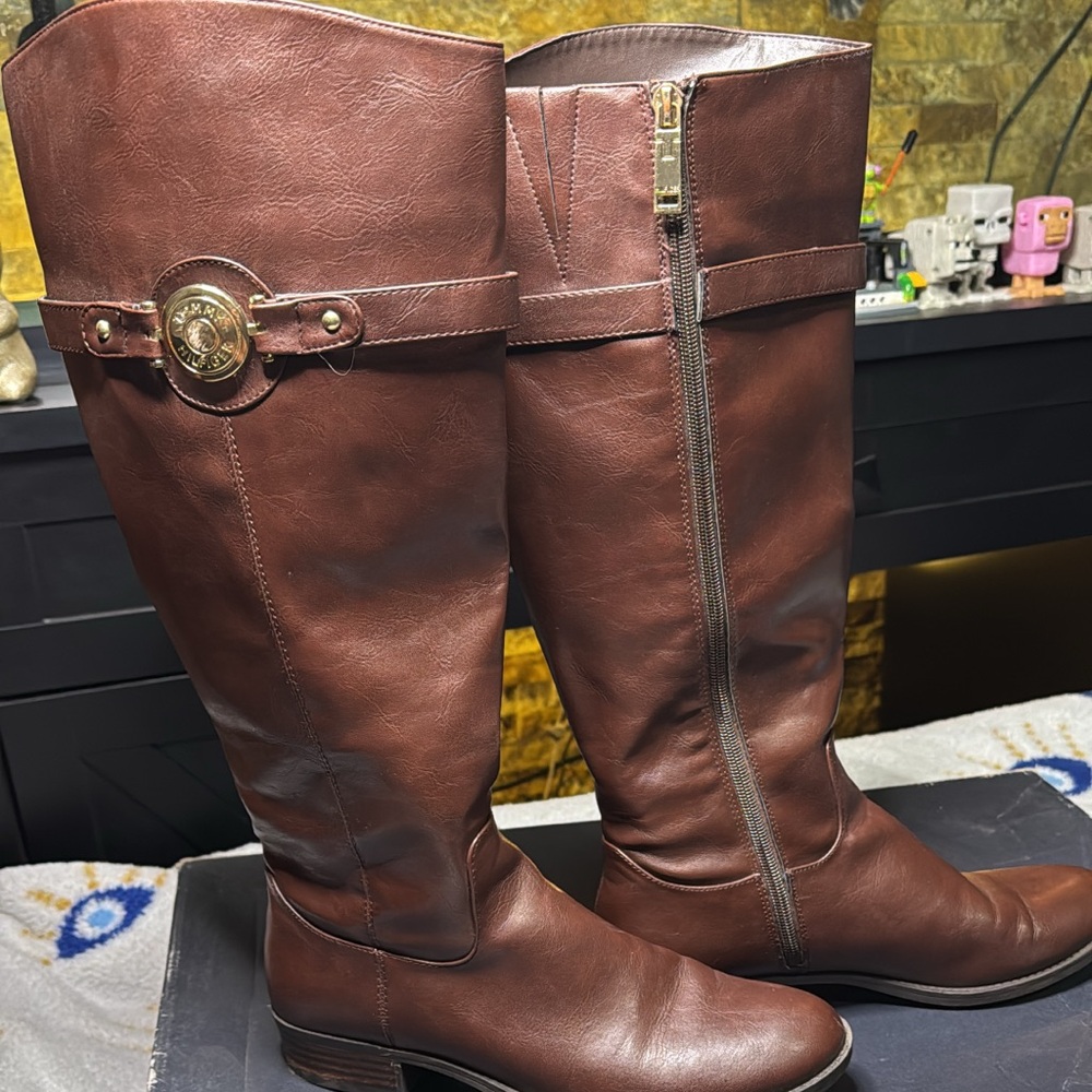 Tommy Hilfiger Chestnut Leather Knee-High Boots